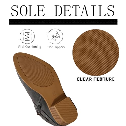 Women's Leather Buckle Strap Chunky Heel Ankle Boots with Side Zipper Fashion Comfortable Round Toe Low Stacked Heel Booties for Daily Casual Work Short Boots4