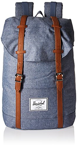Image of Herschel Retreat Backpack, Dark Chambray Crosshatch /Tan Synthetic Leather, Classic 19.5L