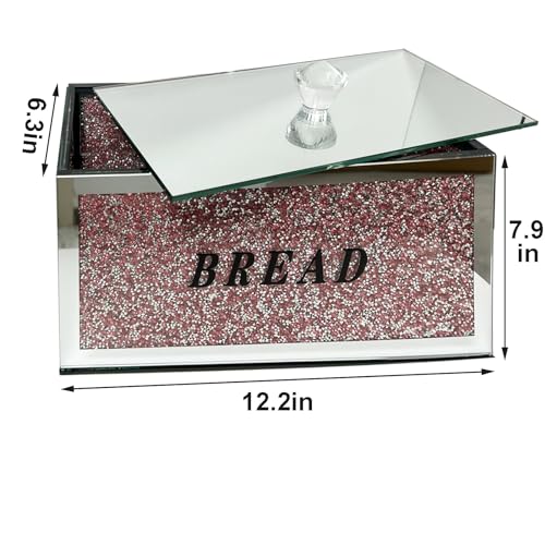 HMRCYTE Large Crystal Glass Bread Container Box with Lid, 12.2" L x 6.3" W x 7.9" H Homemade Bread Storage, Crushed Diamond Home Decor, Keep Bread Fresh Clean, Bread Bin for Kitchen Countertop (Pink) by HMRCYTE - Image 3