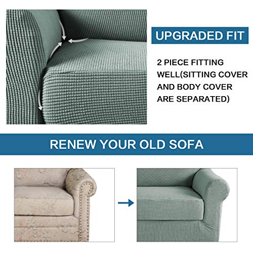 H.versailtex 2-Piece Armchair Cover Chair Slipcovers With Arms Sofa Slipcover For Chair Fit Chair Width Up To 47 Inch, Anti-Slip Rich Stretch Knitted Jacquard Fabric Small Checks(Chair, Sage) #TOP4