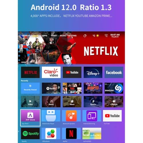 Image of X1 Android 13 Projector, Ultra Bright 7750 Lumens | 1080P, 4K Support, Rotatable Design | Auto & 4D Keystone with Netflix, Prime | WiFi 6 & BT | Screen Mirroring | 720P Native