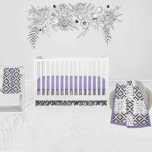 Bacati - Love Gray Lilac 4 Piece Crib Bedding Set with Diaper Caddy