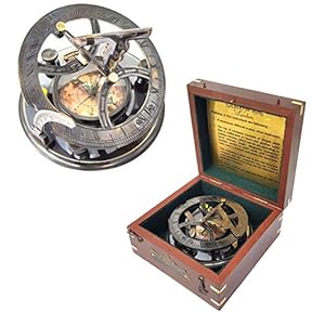 Brass Nautical – 5 inches Large Sundial Compass in Rosewood Case Top Grade Calibrated Vintage Gift
