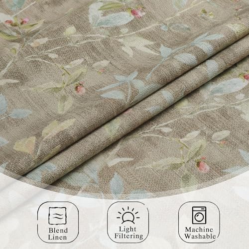 Image of Chyhomenyc Linen Blend Window Curtains 63 Inch Length 2 Panels, Light Filtering Floral Printed Curtain Drapes for Living Room, Rod Pocket Soft Bedroom Curtain Panels, 38Wx63L Inch, Taupe