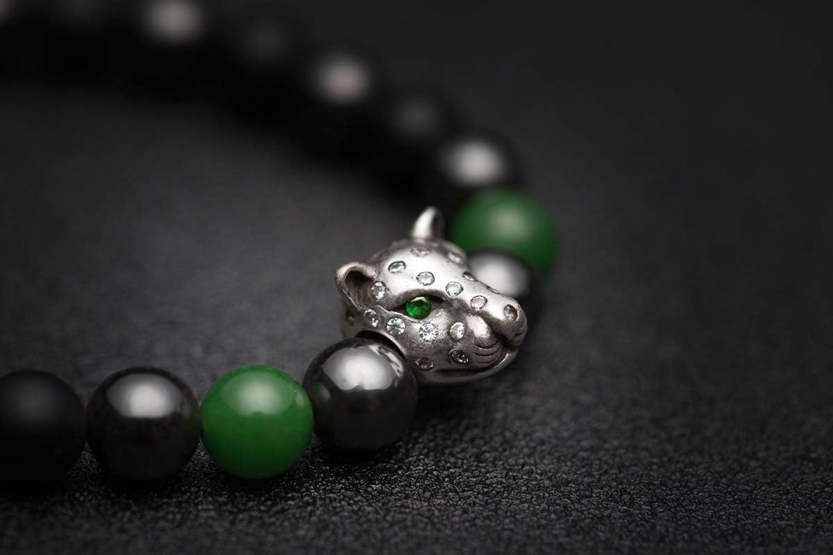 Karseer Black Panther bracelet, Hematite and Onyx Natural Crystals Healing Stone Beads Energy Balance Bracelet Stress Relief Jewelry Gift for Men and Women - Image 4