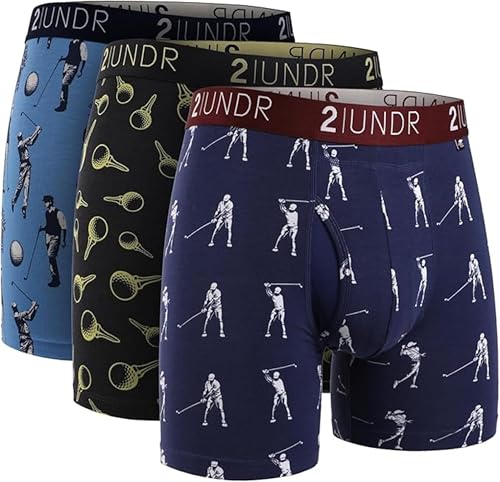 2UNDR Swing Shift 6 Mens Boxer Brief 3-Pack Mens Pouch Underwear with Patented Joey Pouch Modal Underwear Men Moisture Wicking Large Stroke/Gold/Swingers