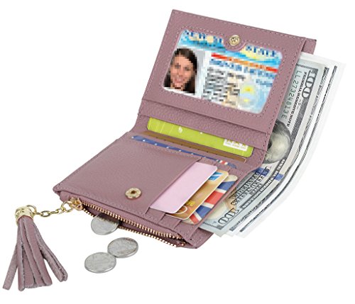 YALUXE Women's Compact Small Leather Billfold Wallet with Tassel Zipper Light Pink3