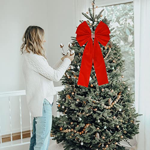 Meseey 4 Pcs 36X18 Inches Extra-Large Christmas Tree Topper Bow Red Velvet Ribbon Gift Bows For Christmas Home Decor, Outdoor Indoor Car Decoration (4Red) #TOP2