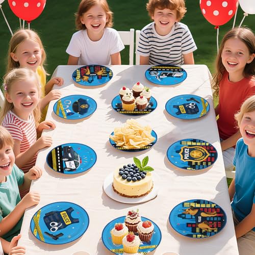 Image of 60Pcs Police Birthday Plates 7 inch Police Officer Car Heavy Duty Paper Plates