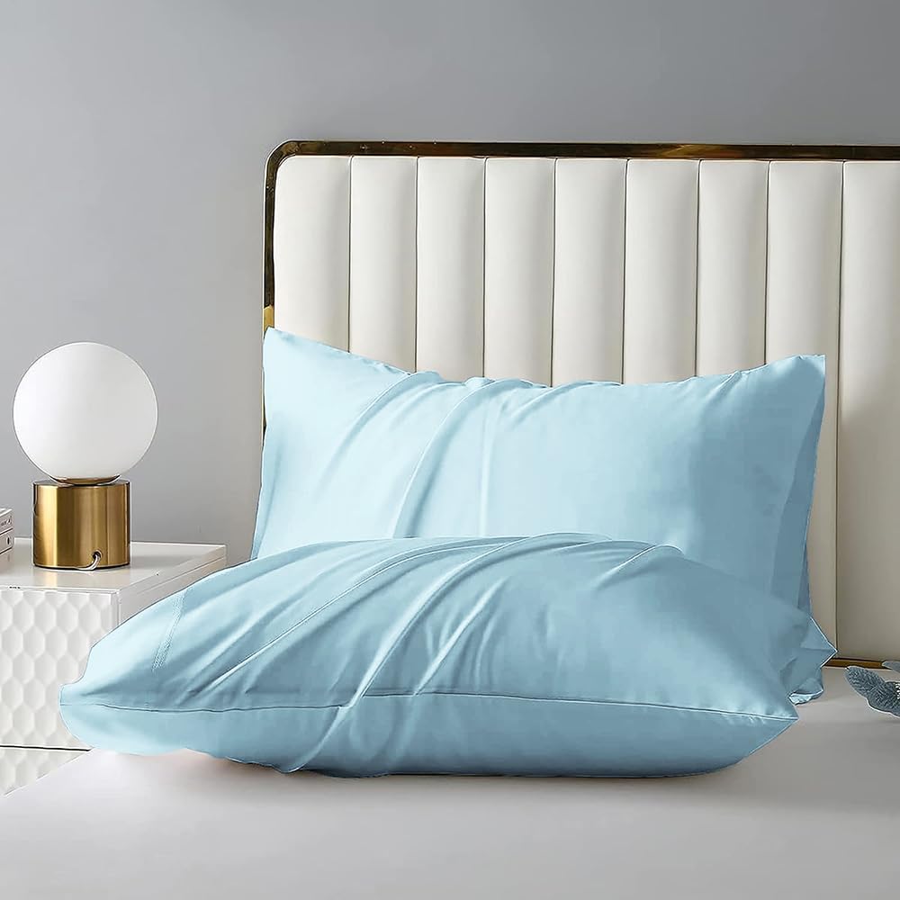 BSB HOME® 220 TC Premium Microfiber Solid Plain Pillow Covers | Ultrasoft Breathable Envelope Closure| Pack of 2 Pillow Covers King Size (Sky Blue, 20 x 30 Inches)