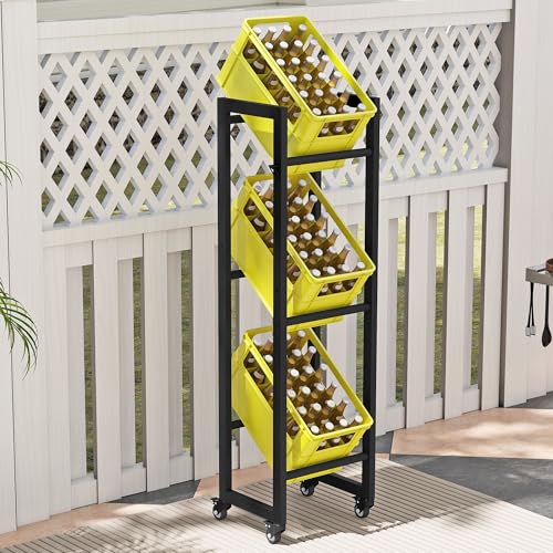DWVO getränkekistenregal 3 kisten mit rollen,verstellbaren füße, Öffner, Metall Kistenregal mit 3 Ebenen für Bier, Obst, Gemüse, Wasser, Geeignet für den Einsatz in der Küche, speisekammer, garagen