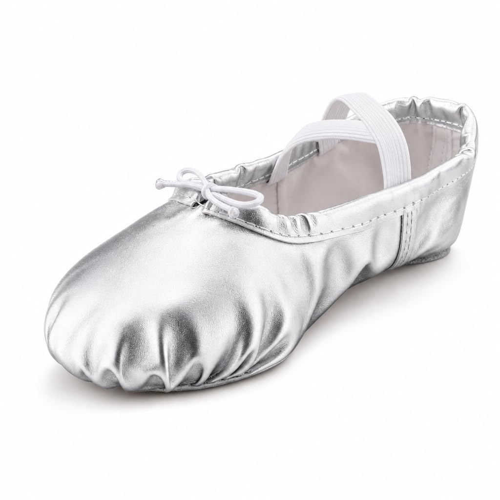msmax Woman s Pu Ballet Dance Shoes with Split Soft Sole Silver 4 B(M) US-picture-25