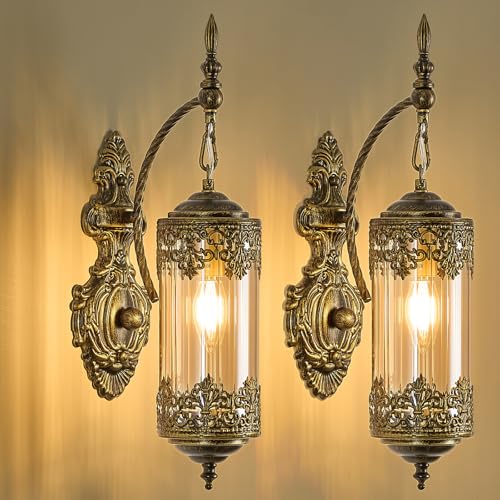 VitaLink Gothic Amber Glass Wall Sconce Set (2-Pack)