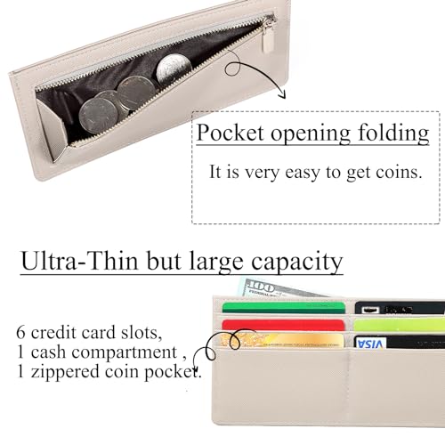 Slim Wallet Credit Card Ultra Thin Long Card Wallet Zippered Pockets ID Case Wallet Small Compact Leather Wallet Coin Purse (Gold)2