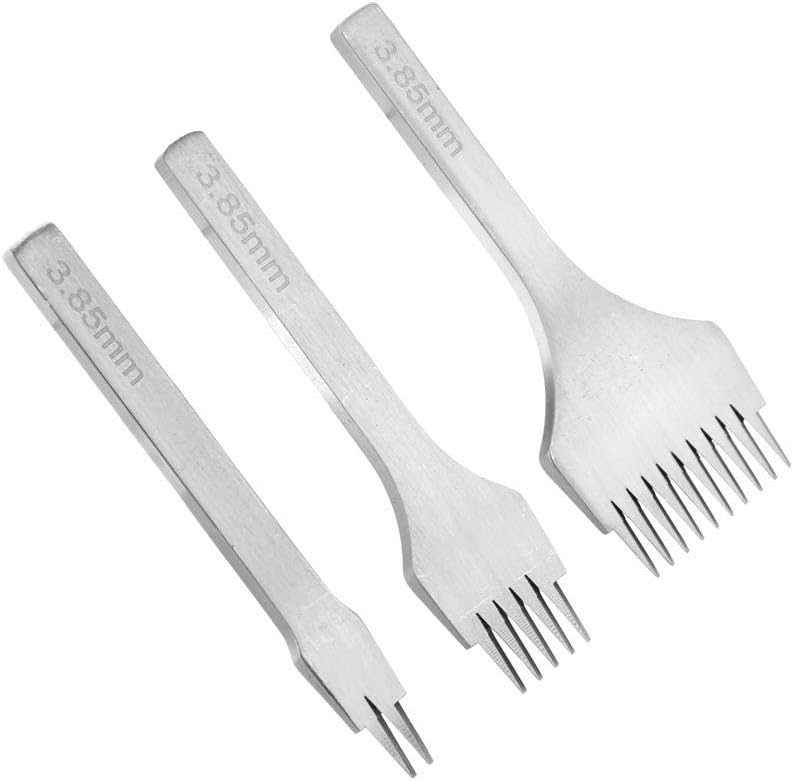 3PCS White Steel 2/5/10 Punch Prong Tool Set Lacing Stitching Chisel Set for Leather Crafts Punching Working(Spacing 3.85mm)
