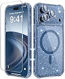 BERFY Funda con purpurina compatible con iPhone Pro Max, 3 protectores de lente de cámara de