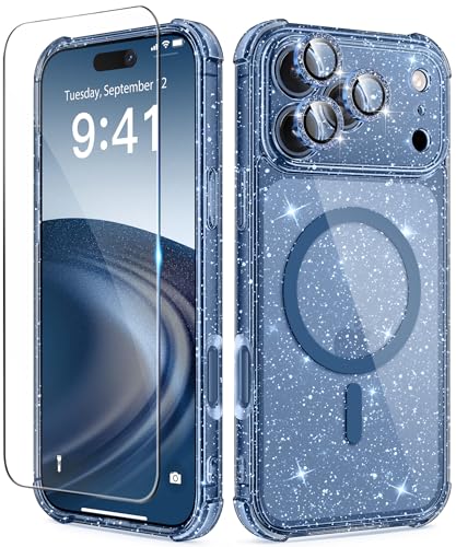 Coque de téléphone magnétique transparente bling-bling iPhone Pro Max avec verre 9H