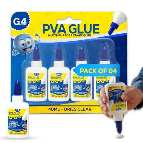 G4GADGET PVA Glue 4 Pack 40ml Each Bottle (Total 160ml) – Multi Purpose White Craft Glue for Kids, Home, Office, School – Dries Clear, with Precision Nozzle