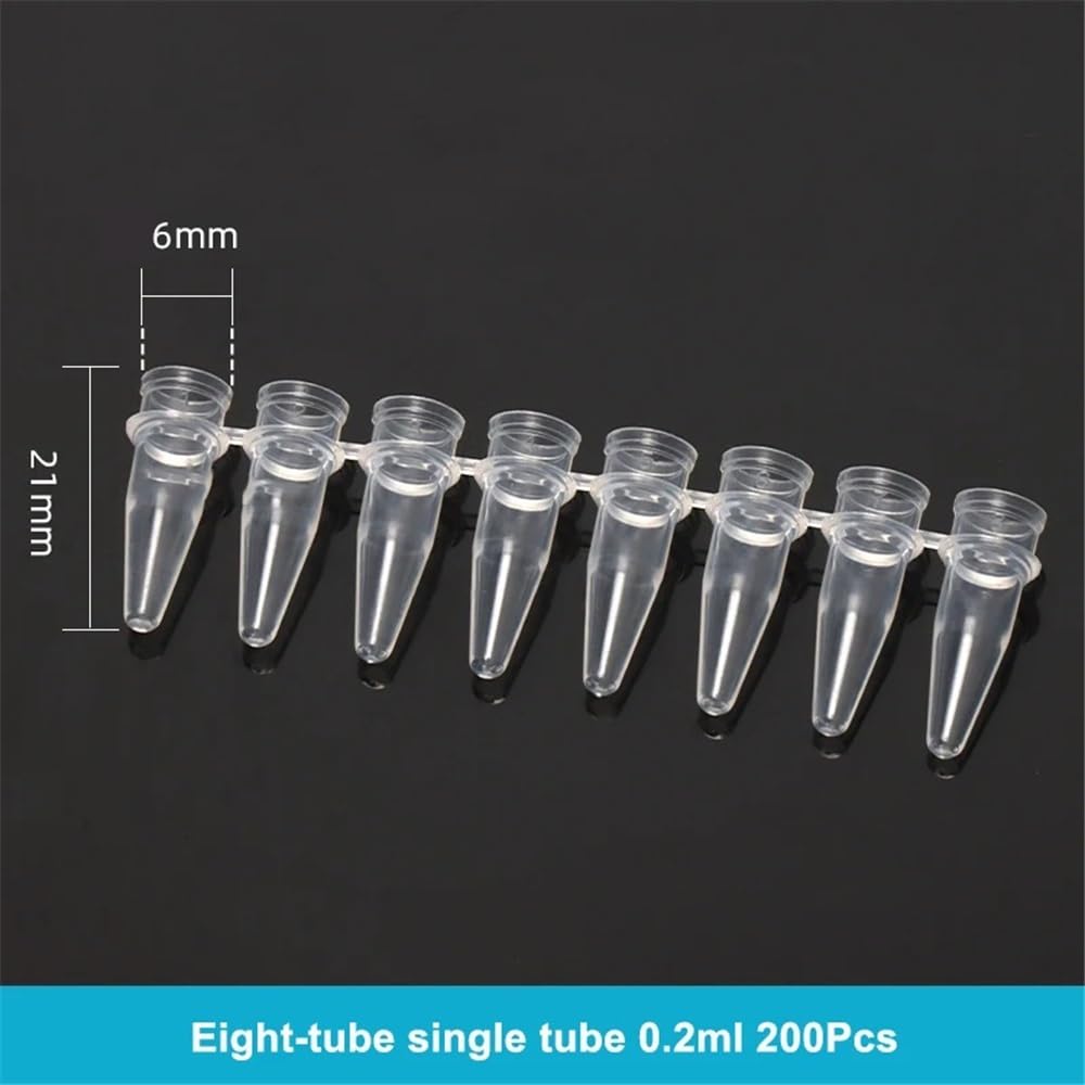 200 tubos PCR de 8 filas, 0,2 ml, 8 tiras de centrífuga con tapa de plástico(Caps and Tube-200set)