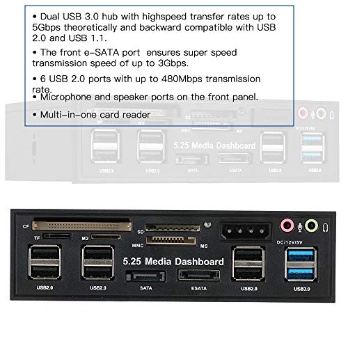 KKmoon Multi-Function USB 3.0 Hub eSATA Porta SATA Leitor de cartão interno Mídia de painel do PC Pa