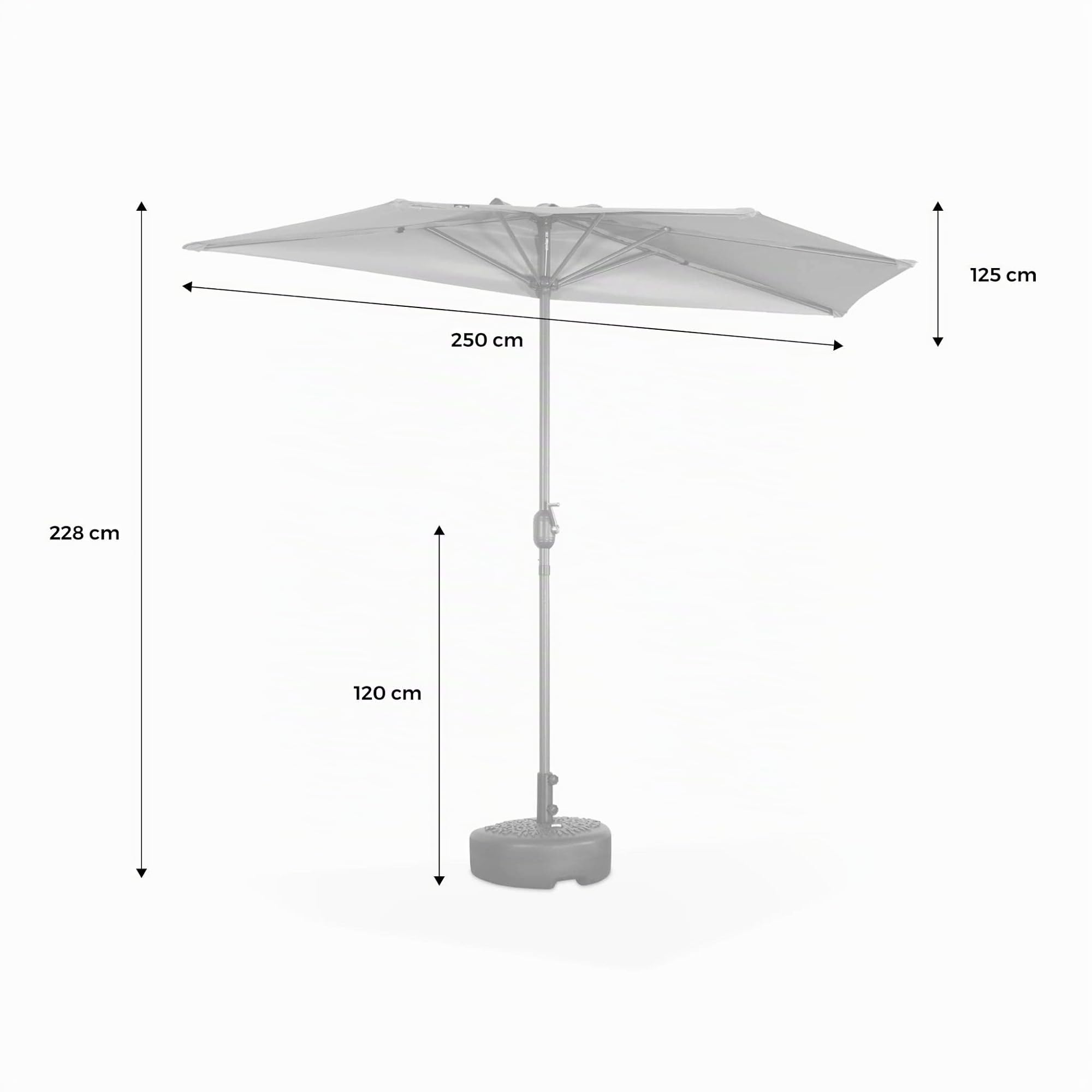 Alice's Garden - Parasol de balcon Ø250cm – CALVI – Demi-parasol droit mât central en aluminium avec manivelle d’ouverture