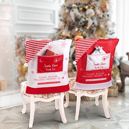 Valery Madelyn 2 Pack Red White Christmas Chair Covers With Pocket, Santa Claus Envelope Design Dining Chair Slipcovers Back Covers For Xmas Home Kitchen Decorations #TOP2