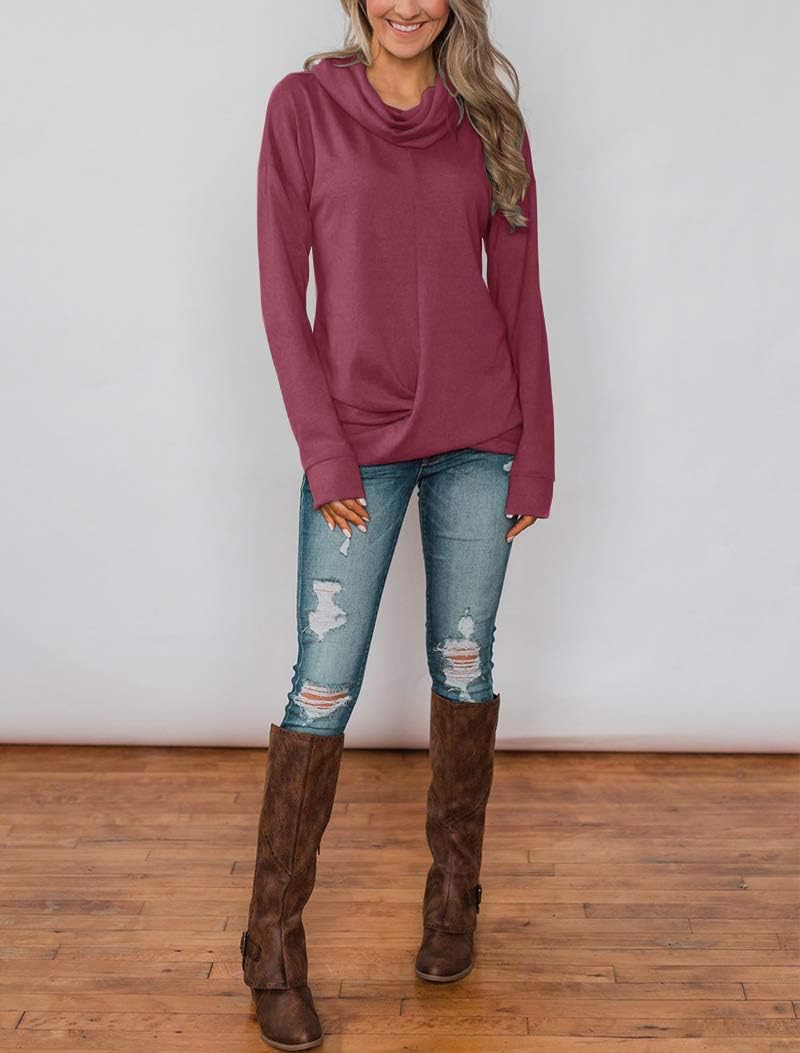 Minthunter Women's Long Sleeve Pullovers Cowl Neck Tunic Shirt Casual Sweatshirt Tops - Image 3