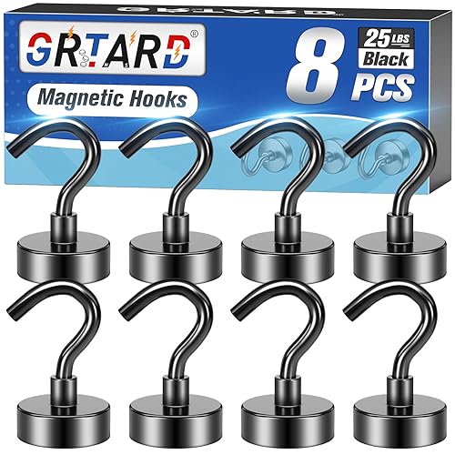 Grtard Magnetic Hooks Heavy Duty, 8 Pack 25 LBS Fridge Magnet Hooks, Strong Magnetic Hooks for Hanging, Strong Magnets with Hooks for Fridge, Kitchen, Workplace, Office, Cruise, Garage