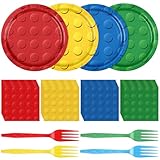 Havawish 240 Pcs Building Block Birthday Party Supplies, Building Block Paper Plates and Napkins Disposable Plastic Forks for Birthday Party Baby Shower Supplies, Serves 80