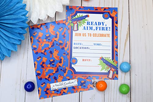Dart Gun Birthday Party Invitations, 20 5"X7" Fill In Cards With Twenty White Envelopes By Amandacreation #TOP3