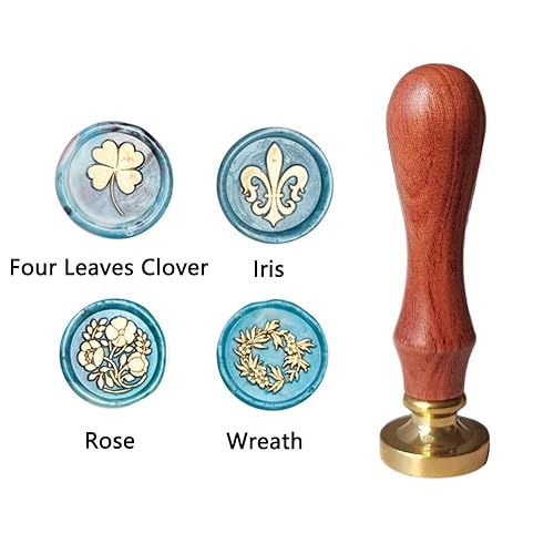 Miniatura 2 de PORXFLY - Juego de sellos de cera de flores, 4 piezas de sellos de cera para plantas, sello personalizado vintage para invitaciones de tarjetas de