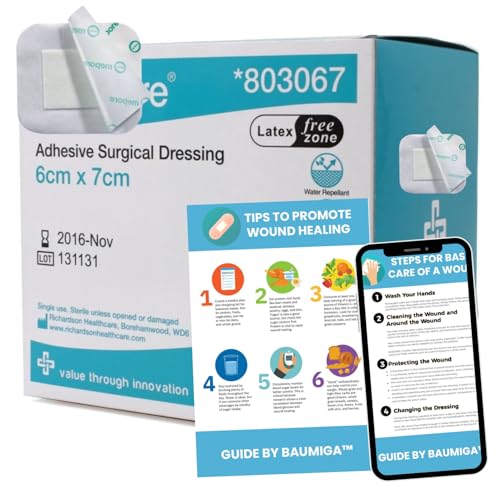 INNOFIY Surgical Adhesive Dressing Pads 6cm x 7cm Sterile Non-Woven Wound Care Plasters for Sensitive Skin Hypoallergenic Breathable & Water-Repellent (Pack of 10)