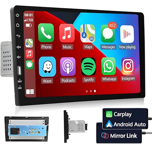 Hikity Autoradio 1 Din mit Apple Carplay Android Auto Auto Radio Touch Display mit 9 Zoll Bildschirm Mirror Link FM USB SWC Autotadio Bluetooth mit Rückfahrkamera