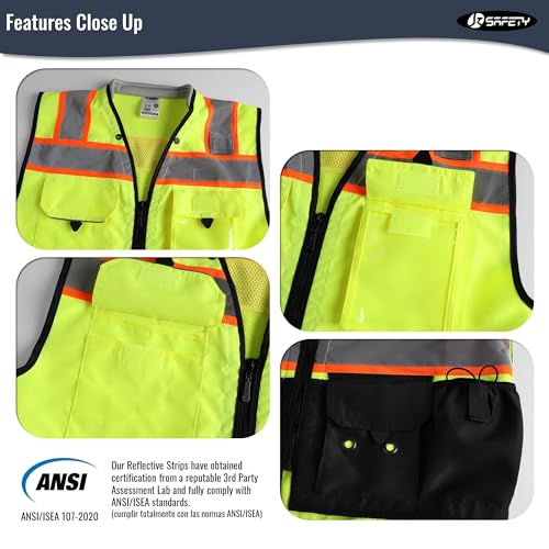 Jksafety JK188-AC151530-US02 Hi-Vis Unisex Surveyor Safety Vest Heavy Duty Ppe Inner Pockets Ansi/Isea Compliant  thumb #5