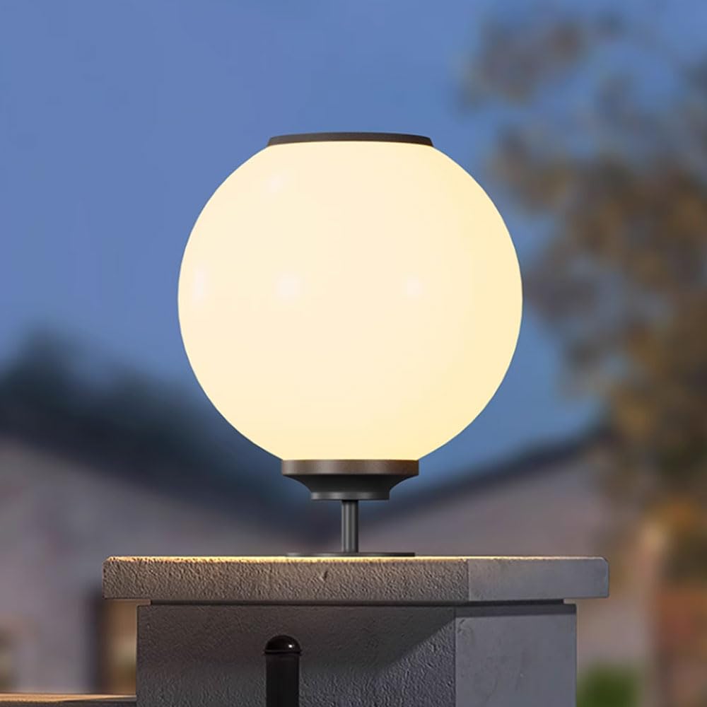 YVAMNAD Solar Post Cap Light Outdoor Fence Post Cap Lights Waterproof Solar Powered Deck Cap Lights Modern Victorian Globe Column Pillar Light With Acrylic Ball Post Lantern Yard Gate LED Landscape Pa