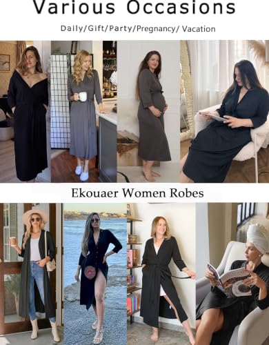 Image of Ekouaer Women Robes Long Knit Bathrobe Lightweight Soft Kimono Robes Casual Ladies Loungewear with Pockets
