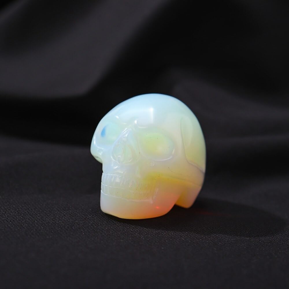 Skull Statue Clear Quartz Crystal Skull Crafts Gem Figurine Spiritual Wicca Decoration (Color : Opal)