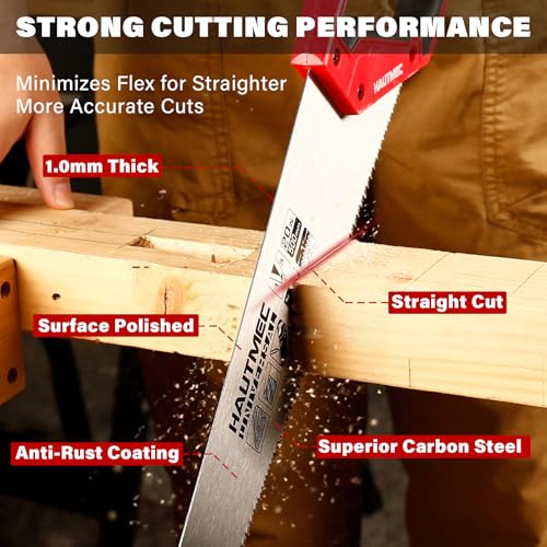 HAUTMEC 350MM Universal Hand Saw, 11 TPI Fine Cut Wood Saw with Hardened Triple-Ground Teeth & Bi-Material Ergonomic Handle, Compact Handsaw for Wood, Plastic, PVC, Laminate & Branch Cutting – HT0024 - Image 5
