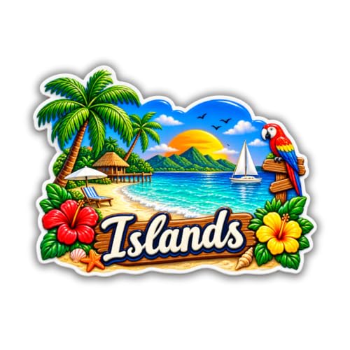 Image of Islands Theme Souvenir Wooden Fridge Magnet for Refrigerator - Printed Fridge Magnet for Kitchen & Fridge Decor | Perfect Souvenir Gift | Fridge Decoration | Size 3x3 Inches | Pack of 1