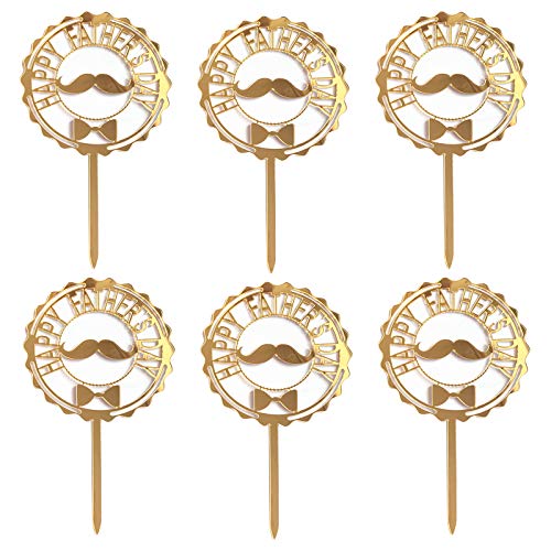 10 Pcs Fathers Day Cake Decorations Happy Fathers Day Cake Toppers Acrylic Gold Moustache Bow Tie Cupcake Topper For Father's Day Dad Birthday Party Cake Decorations #TOP8