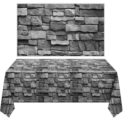 Chuangdi 2 Sheets 4.5 x 9 Feet Medieval Brick Stone Wall Backdrop Castle Stone Wall Scene Setter Wallpaper Curtains Door Removable Tablecloth Photo for Winter Halloween Birthday Party (Vivid)
