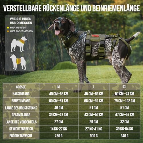 OneTigris Hundegeschirr, SKYEWALKER Unterstützung Geschirr, Einstellbares Hebegeschirr mit 2 Griffen für Unterstützung und Rehabilitation Geeignet für Mittelgroße und Große Hunde Grün L