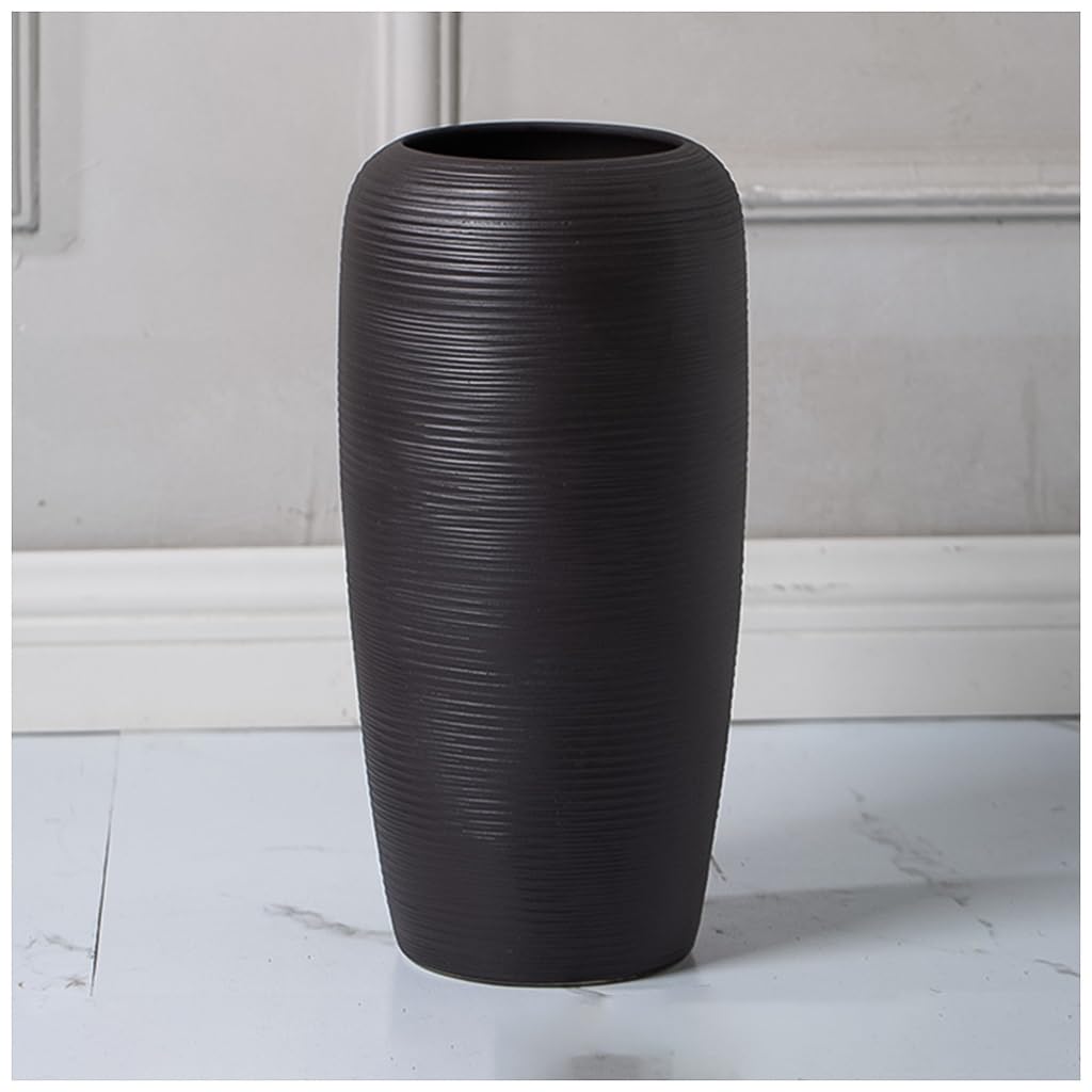 asdchZen Ceramic Tall Vase For Office Or Farmhouse Living Room Decor Large Floor Vase For Flower Arrangements White And Black Vase,Black-42cm