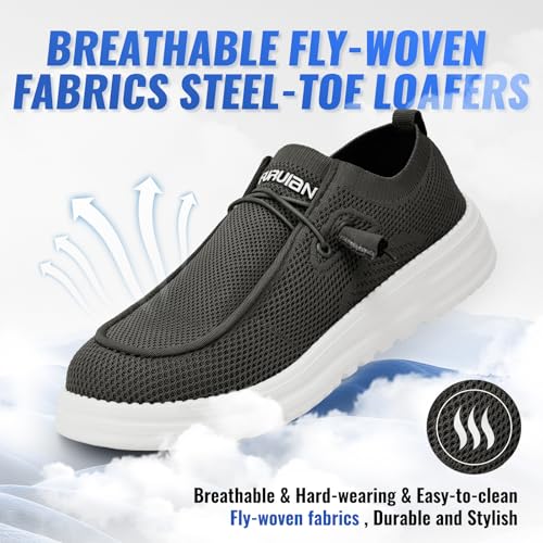 Image of Furuian Steel Toe Shoes for Men Low-top Safety Work Shoes for Men Lightweight Steel Toe Sneakers Comfortable Canvas Work Loafers Zapatos De Trabajo para Hombres