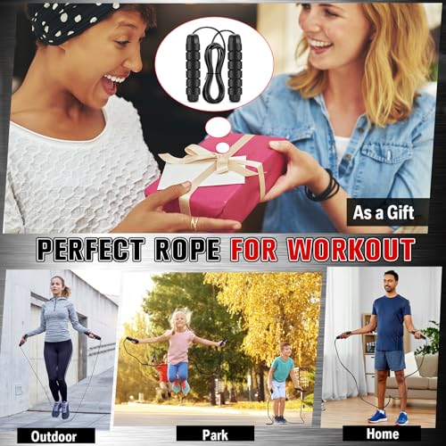 Image of Junkin Jump Ropes for Fitness with Ball Bearings Speed Jumping Adjustable Skipping Rope with Foam Handles Exercise Stuffer for Men Women Cardio Training Slim Body