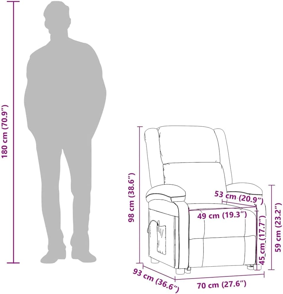 vidaXL Cream Fabric Massage Recliner Chair - Manual Recline, Vibration Massage with Remote, 27.6" W Comfort Seat for Living Room/Lounge