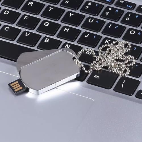 Image of 128gb Pendrive Slider USB Flash Drive Dog Tag Style, Metal, Silver, with Ball Chain Necklace, Portable Memory Storage, 1Pc, Novelty USB, Grade A chip
