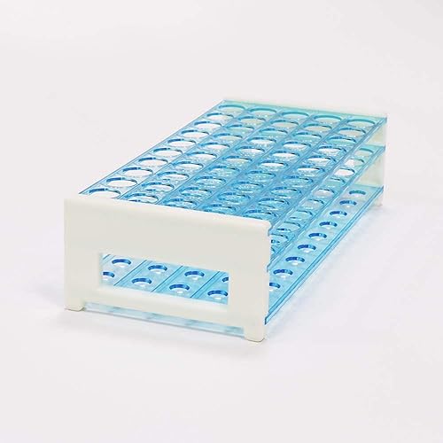 Miniatura 4 de ULAB Scientific - Estante de tubo de ensayo desmontable para tubos de diámetro 17mm, 50 agujeros, material de picos, paquete de 2, UTR1006