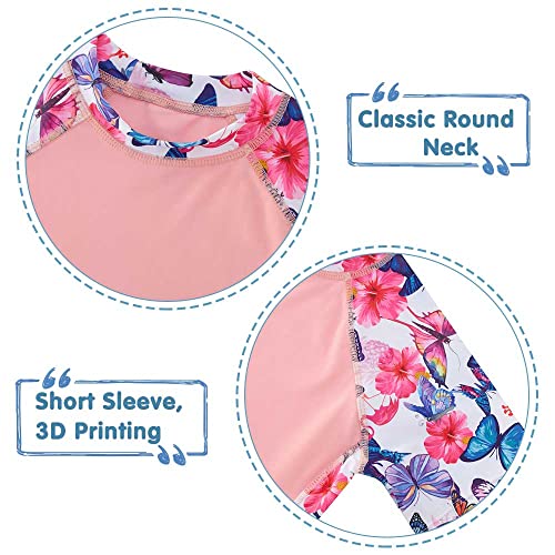 ADUKIDE Maiô Rash Guard para meninas, 2 peças, FPS 50+, verão, praia, tamanho 7-14T, Borboleta rosa,