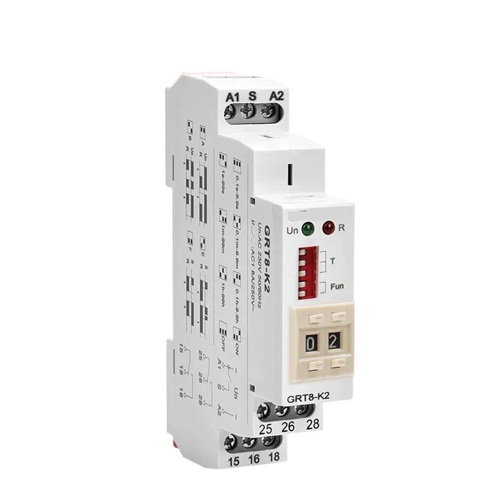 Relé temporizador digital multifunción GRT8-K1 con retardo de encendido y apagado de 230V